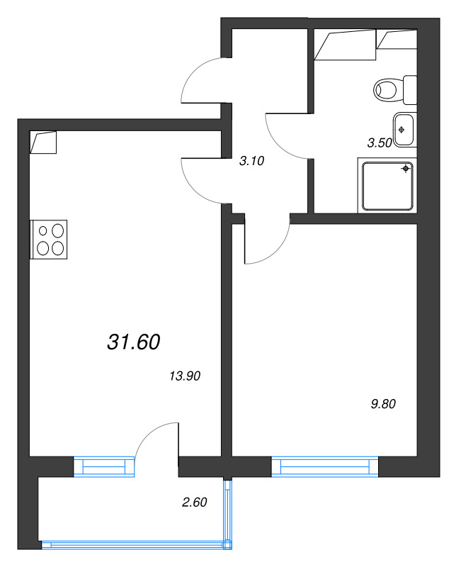 1 ккв 31,6 м²