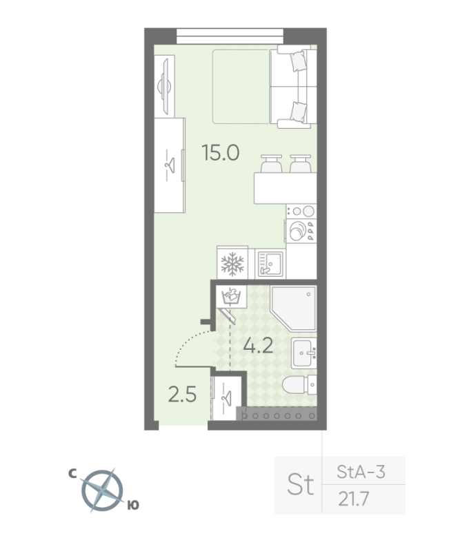 Студия 21,7 м²