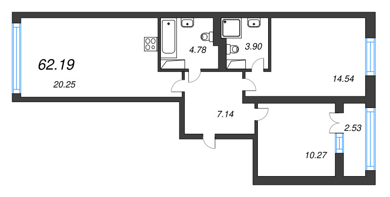 3 ккв (Евро) 62,2 м²