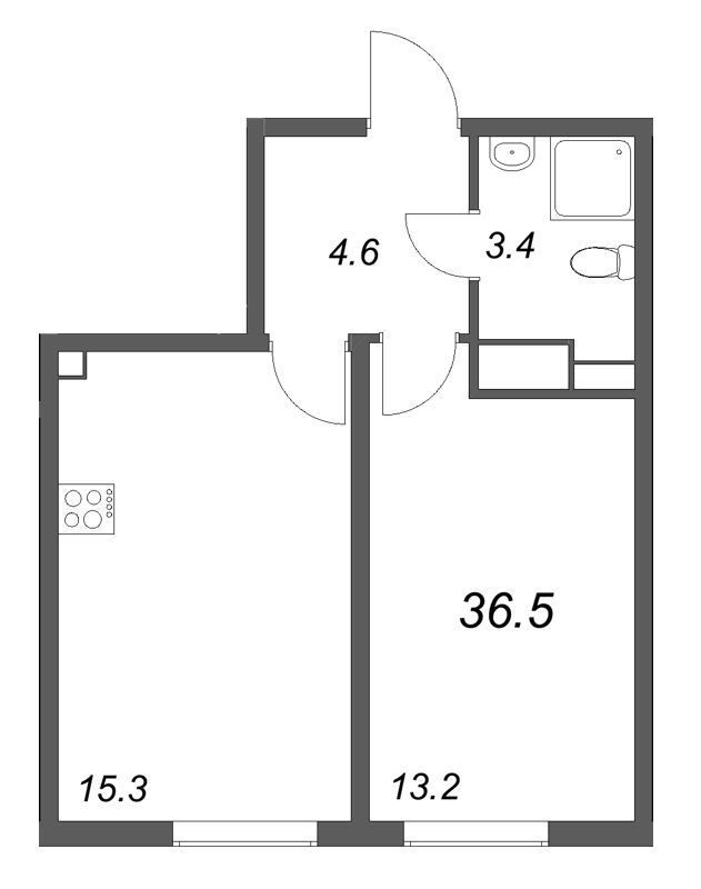 2 ккв (Евро) 36,5 м²