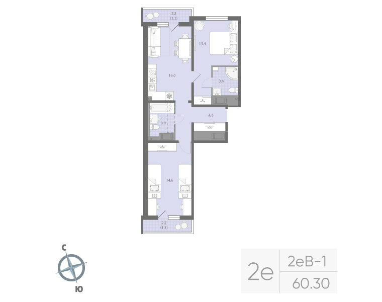 3 ккв (Евро) 60,3 м²