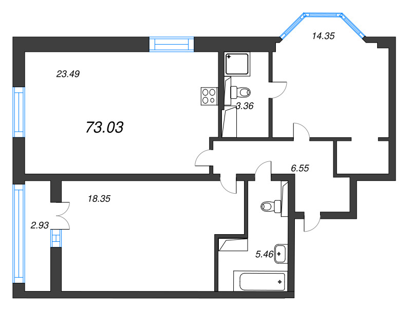 3 ккв (Евро) 73 м²