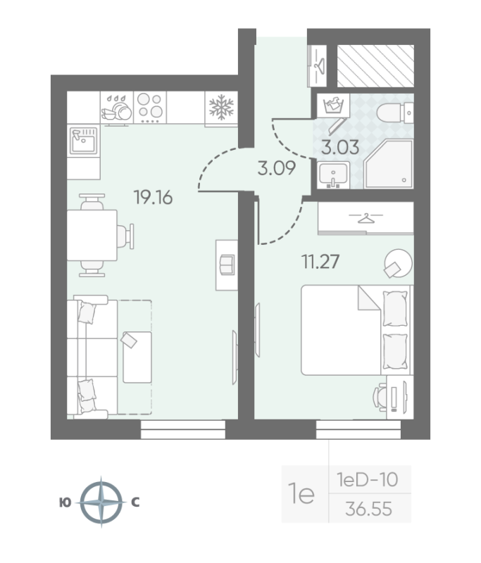 2 ккв (Евро) 36,7 м²