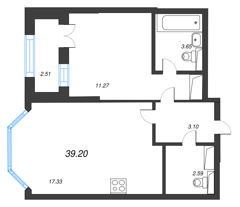 2 ккв (Евро) 39,2 м²