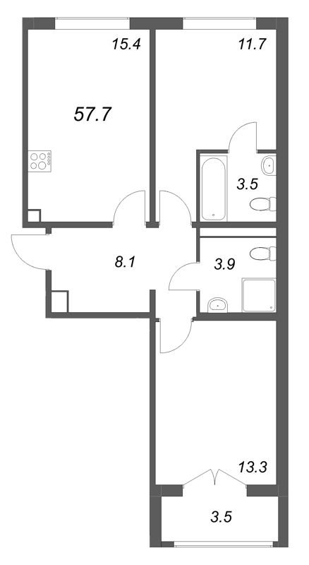 3 ккв (Евро) 57,7 м²