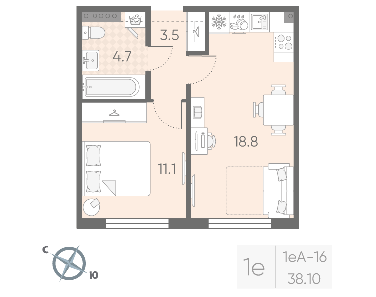 2 ккв (Евро) 38,1 м²