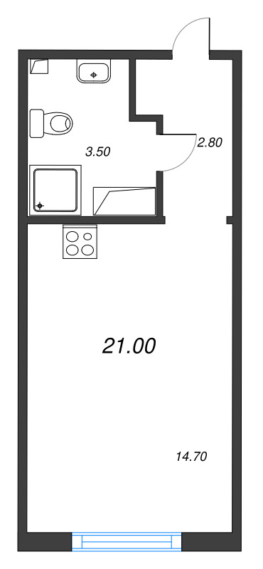 Студия 21 м²