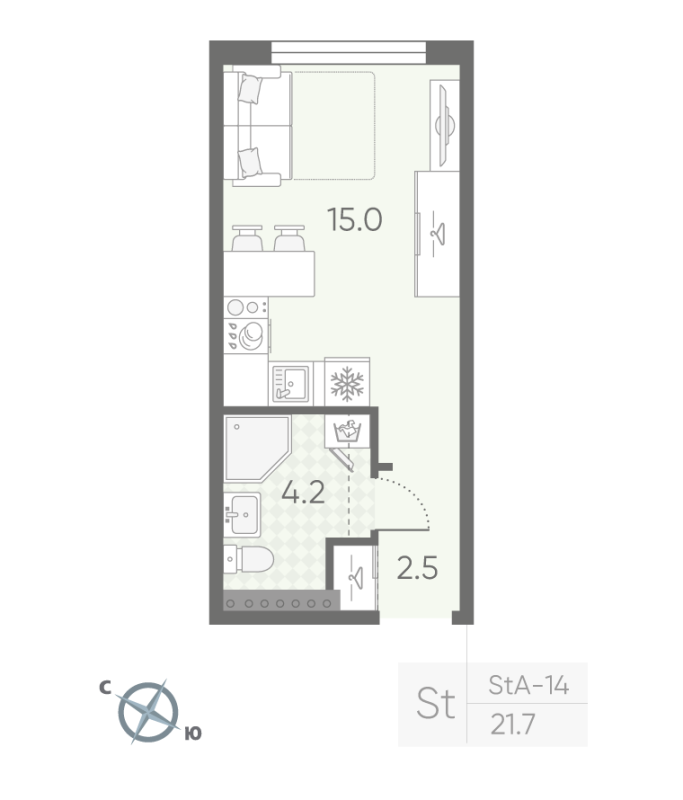Студия 21,7 м²