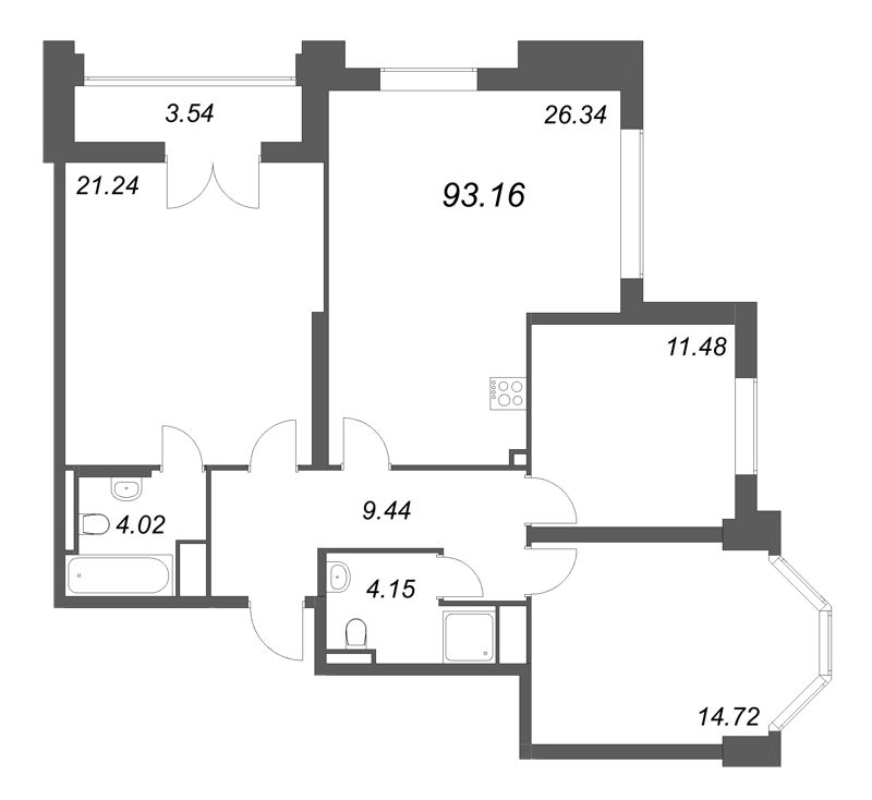 4 ккв (Евро) 93,2 м²