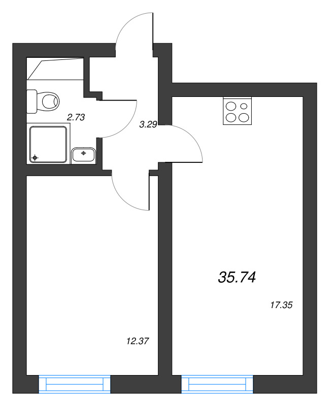 2 ккв (Евро) 35,7 м²