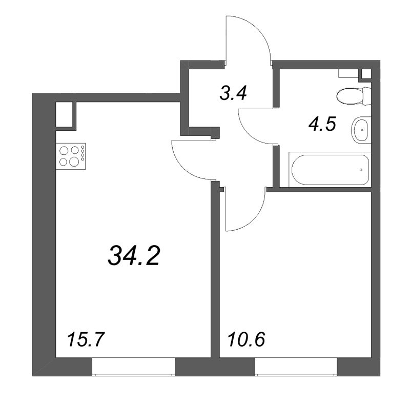 2 ккв (Евро) 34,2 м²