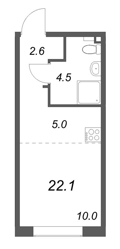 Студия 22,1 м²