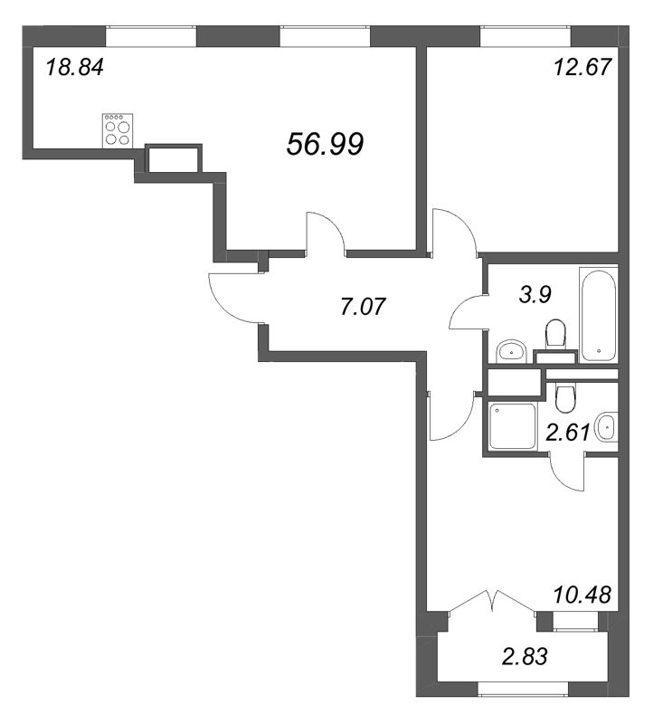3 ккв (Евро) 57 м²