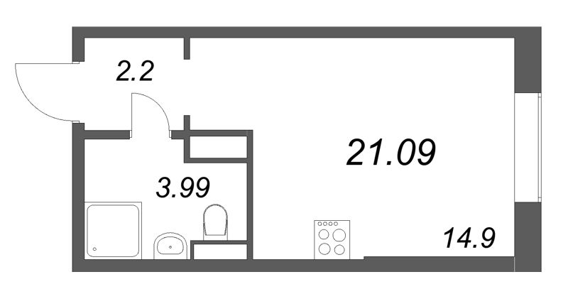 Студия 21,1 м²