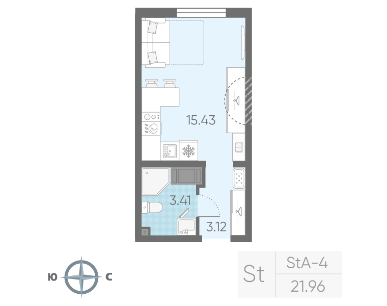 Студия 22 м²