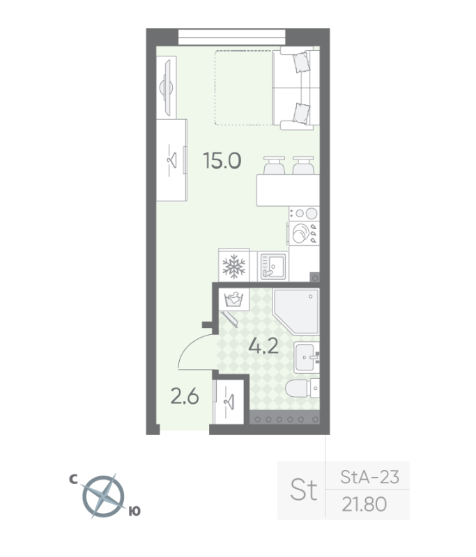 Студия 21,8 м²