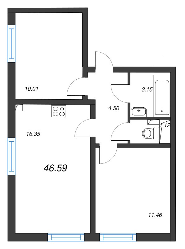 3 ккв (Евро) 46,6 м²