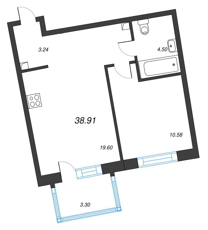 2 ккв (Евро) 38,9 м²