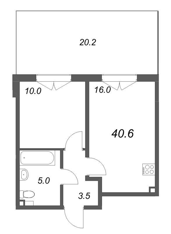 2 ккв (Евро) 40,6 м²
