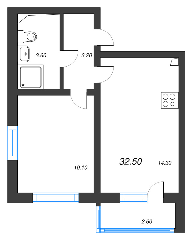 1 ккв 32,5 м²