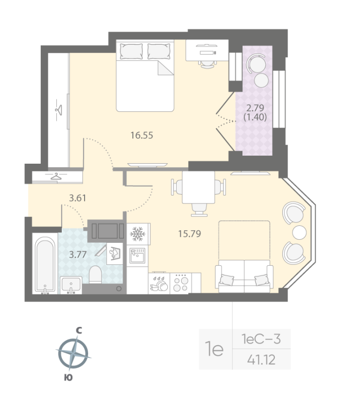 2 ккв (Евро) 41,1 м²