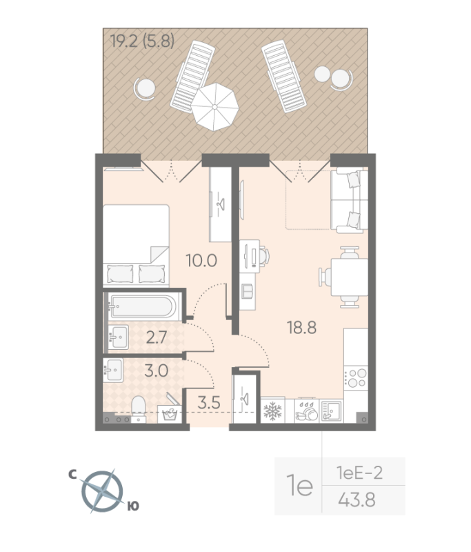 2 ккв (Евро) 43,8 м²