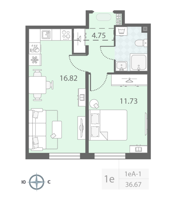2 ккв (Евро) 36,8 м²