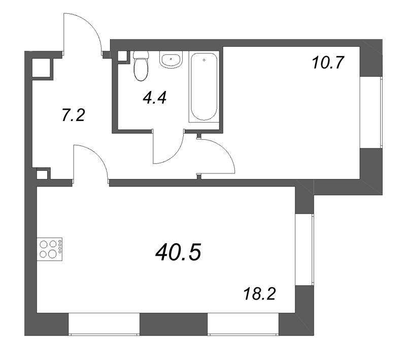2 ккв (Евро) 40,5 м²