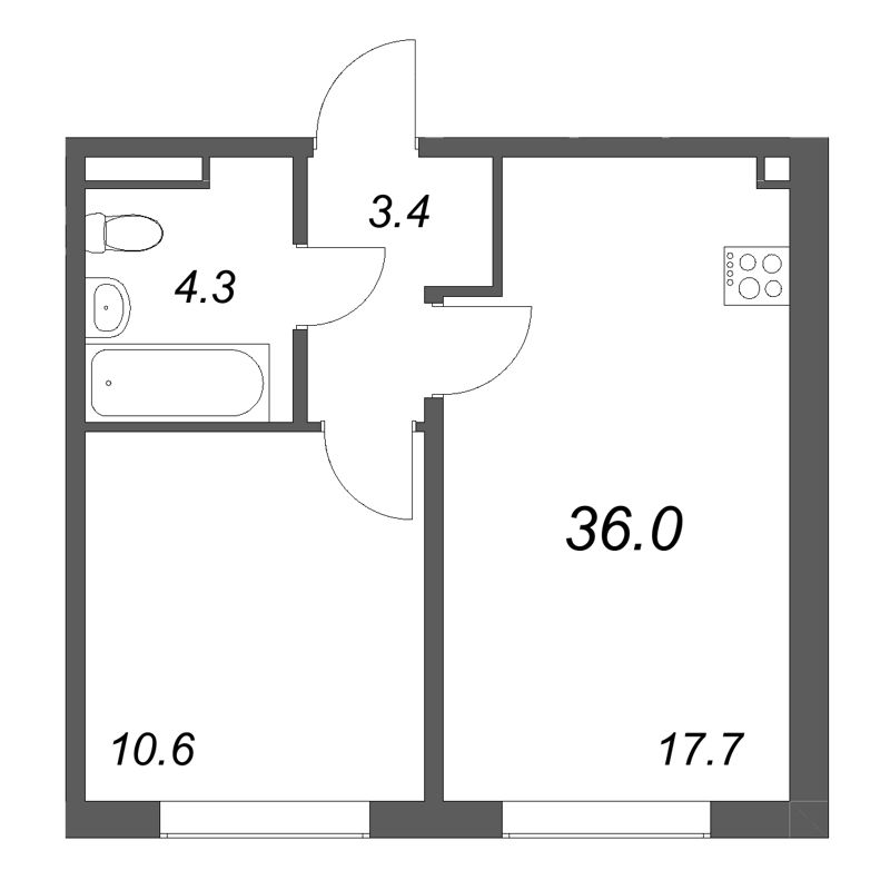 2 ккв (Евро) 36 м²