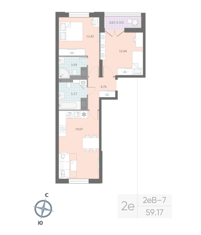 3 ккв (Евро) 59,2 м²