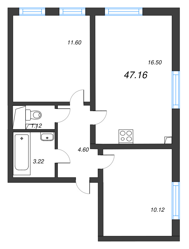 3 ккв (Евро) 47,2 м²