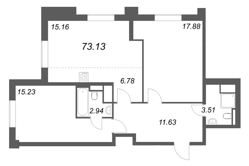3 ккв (Евро) 73,1 м²