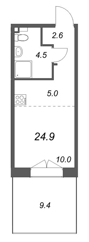 Студия 24,9 м²