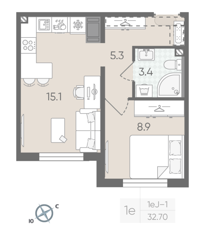 2 ккв (Евро) 32,7 м²