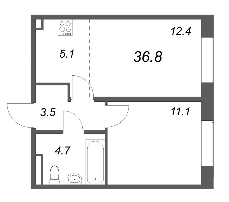 2 ккв (Евро) 36,8 м²