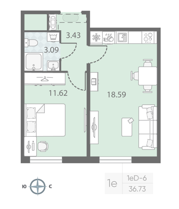 2 ккв (Евро) 36,6 м²