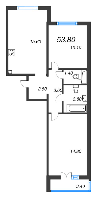 3 ккв (Евро) 53,8 м²