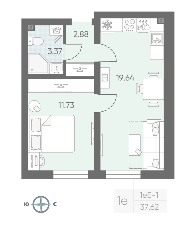 2 ккв (Евро) 37,8 м²