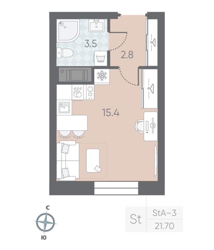 Студия 21,7 м²
