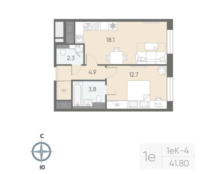 2 ккв (Евро) 41,8 м²