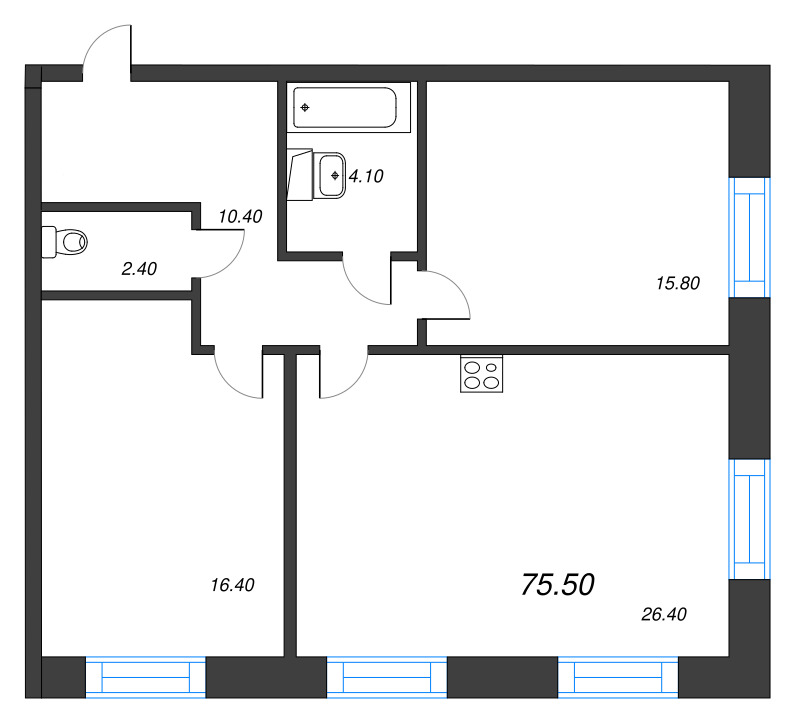 3 ккв (Евро) 75,4 м²