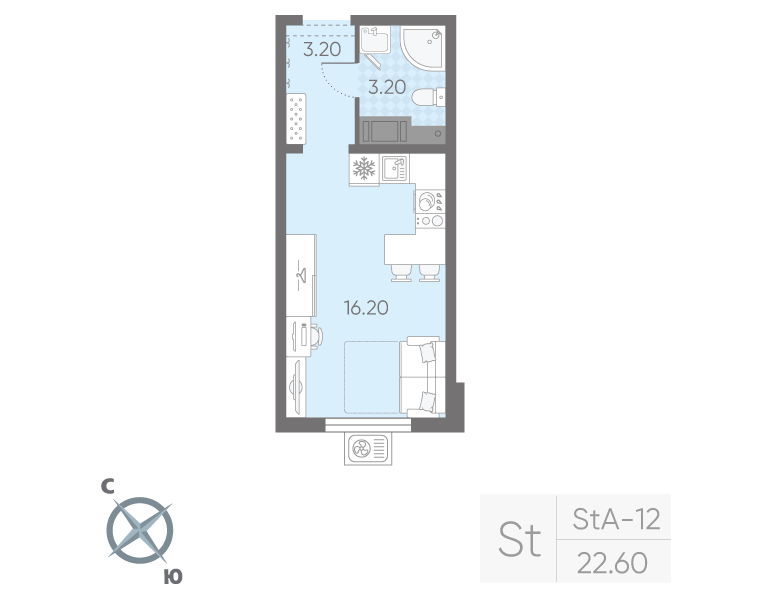 Студия 22,6 м²