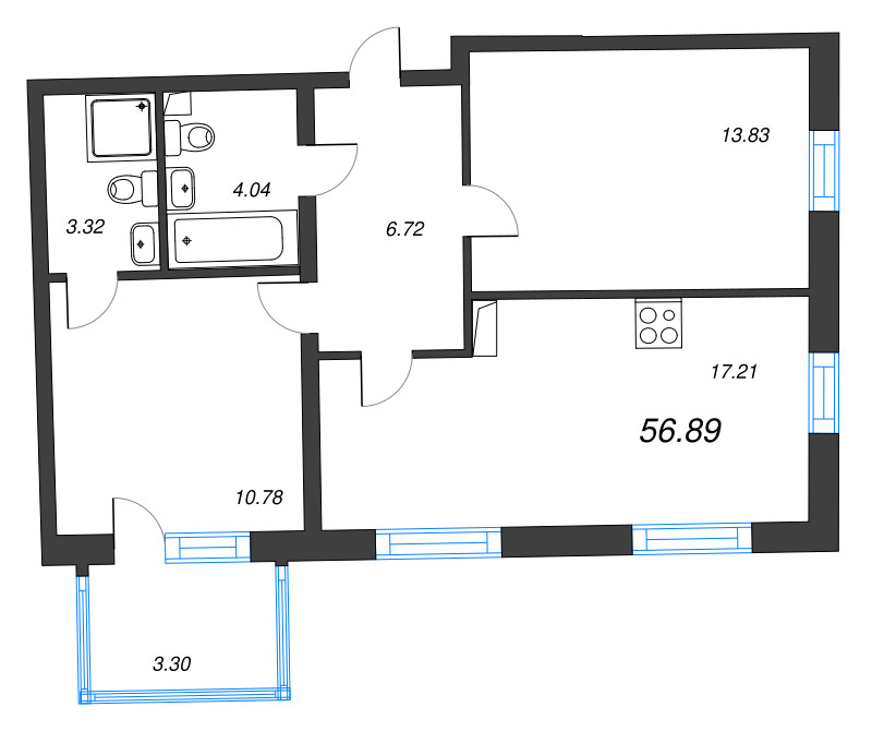 3 ккв (Евро) 56,9 м²