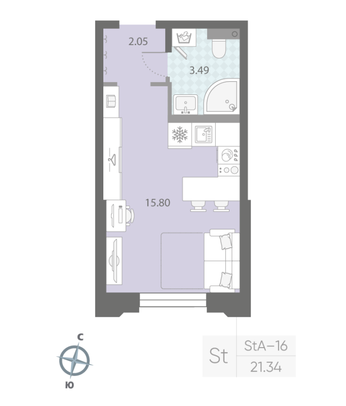 Студия 21,3 м²