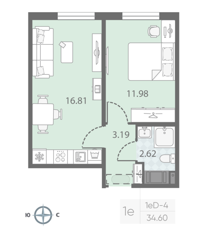 2 ккв (Евро) 34,5 м²