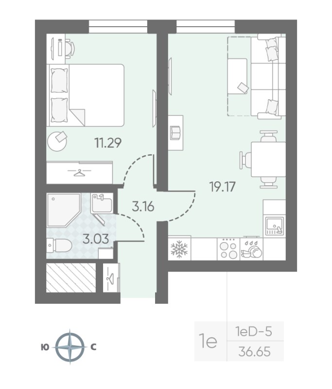 2 ккв (Евро) 36,8 м²