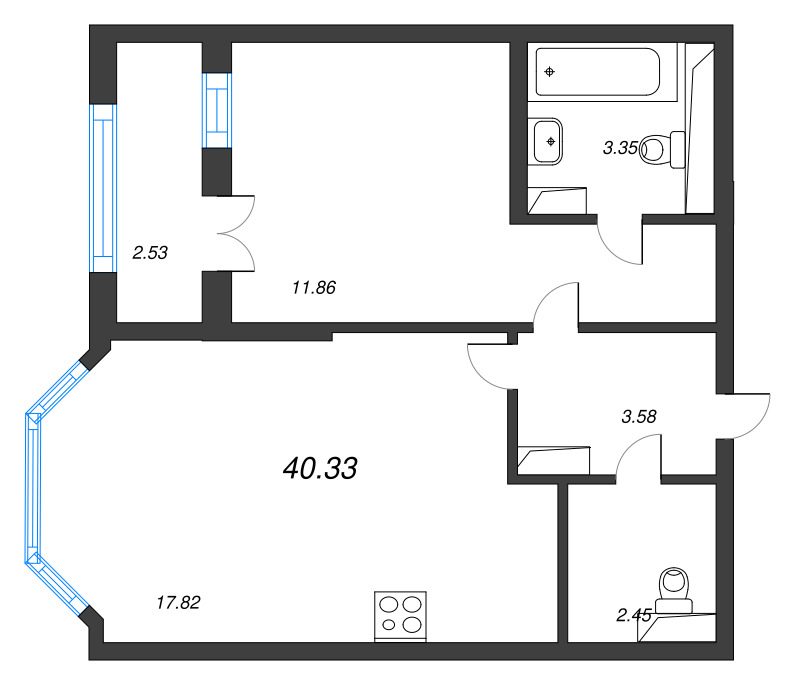 2 ккв (Евро) 40,3 м²