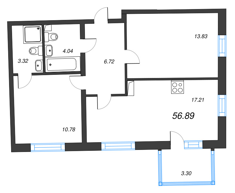 3 ккв (Евро) 56,9 м²