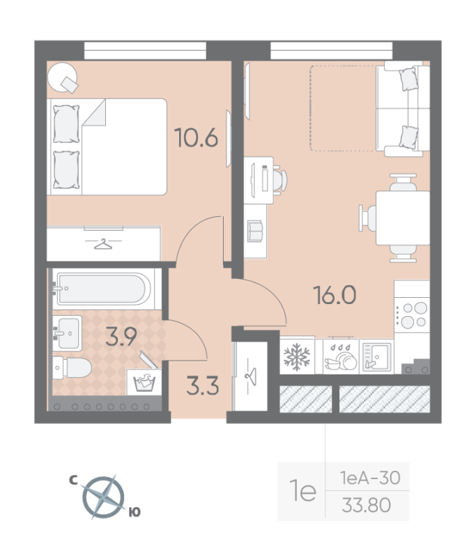 2 ккв (Евро) 33,8 м²