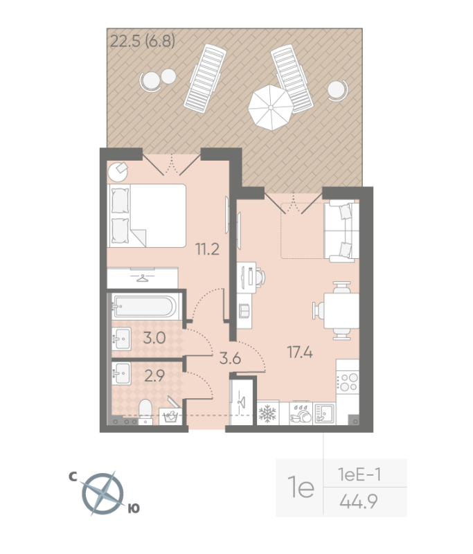 2 ккв (Евро) 44,9 м²